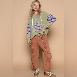 POL Star Patchwork Raw Edge French Terry Hoodie